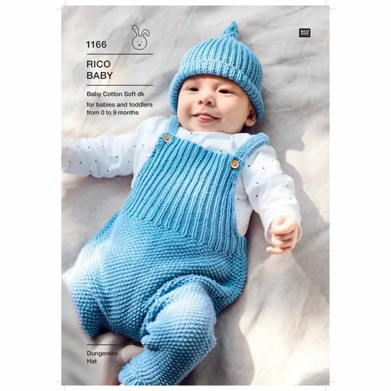 rico baby soft cotton dungarees hat set