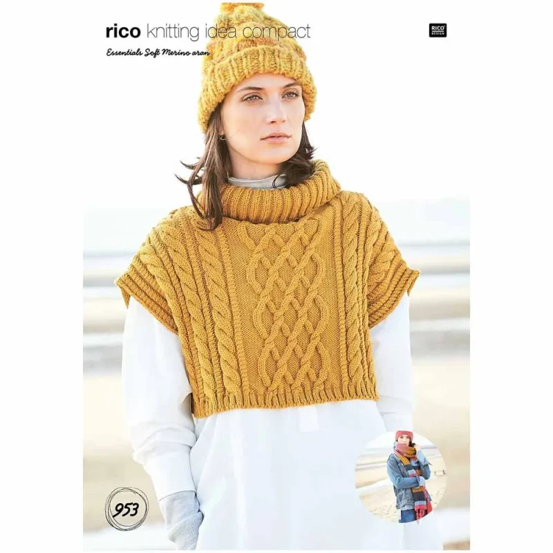 rico essentials soft merino aran digital poncho scarf set