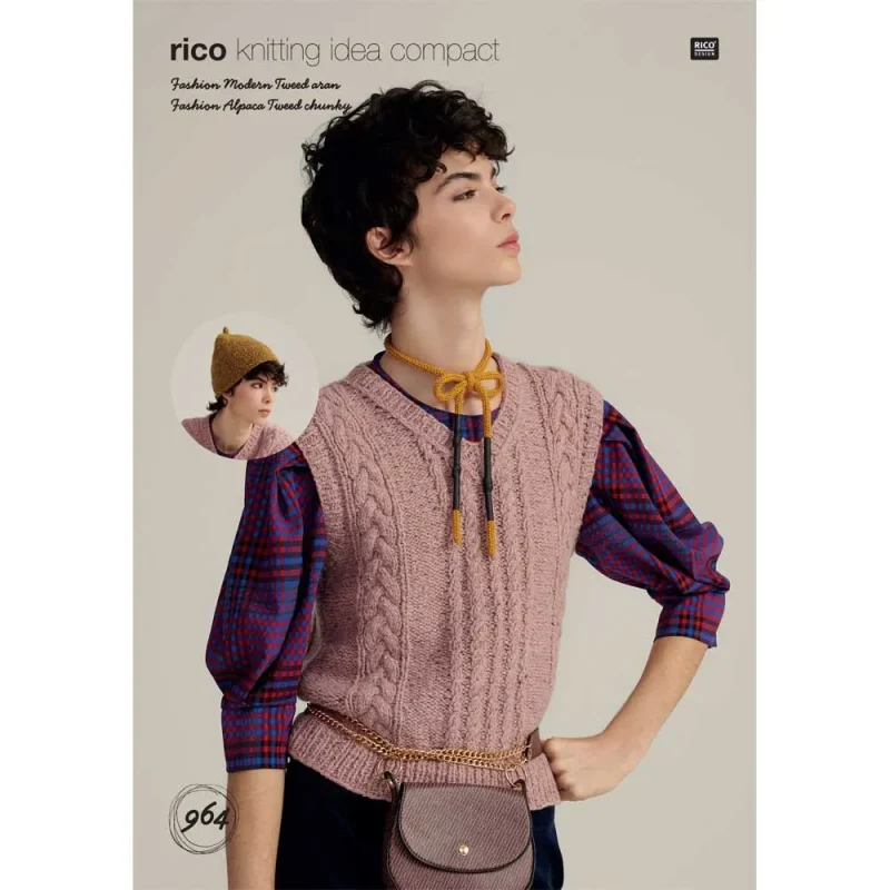 rico fashion tweed aran digital knitting pattern slipover hat set