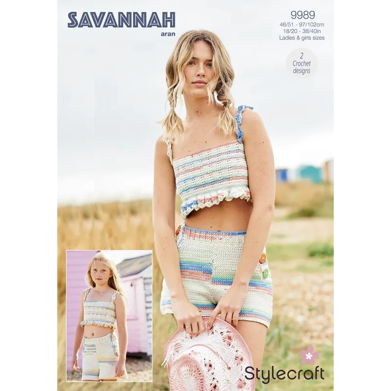 savannah aran crochet top shorts digital pattern 9989