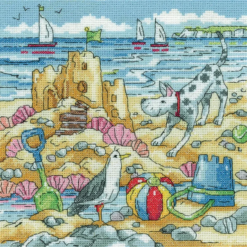 seaside sandcastle cross stitch kit by karen carter