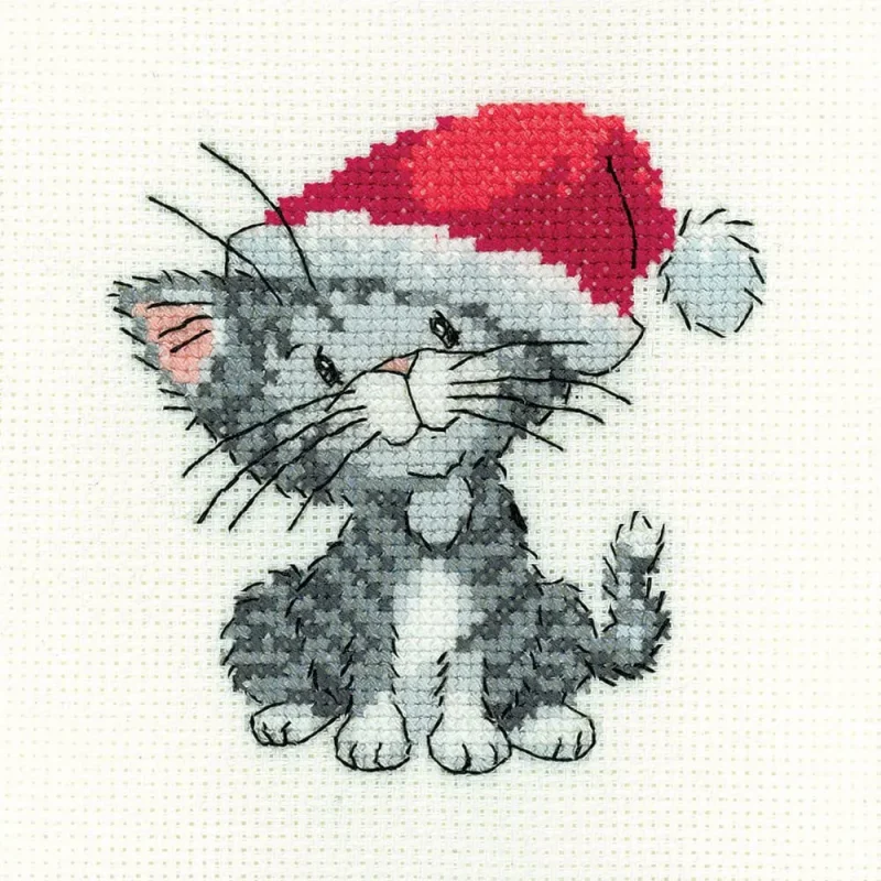 silver tabby christmas kitten cross stitch kit