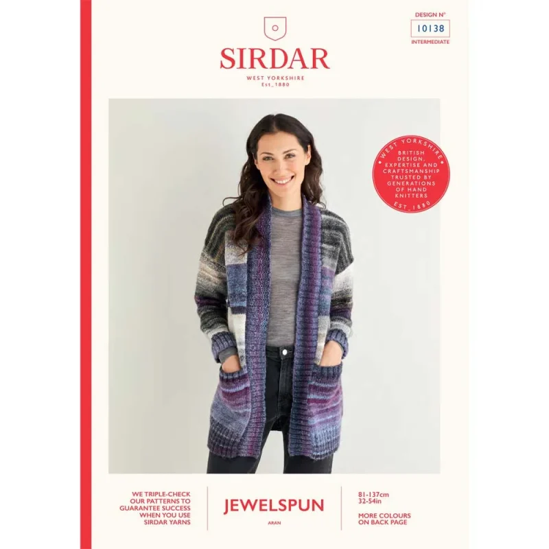 sirdar jewelspun aran jacket digital pattern 10138