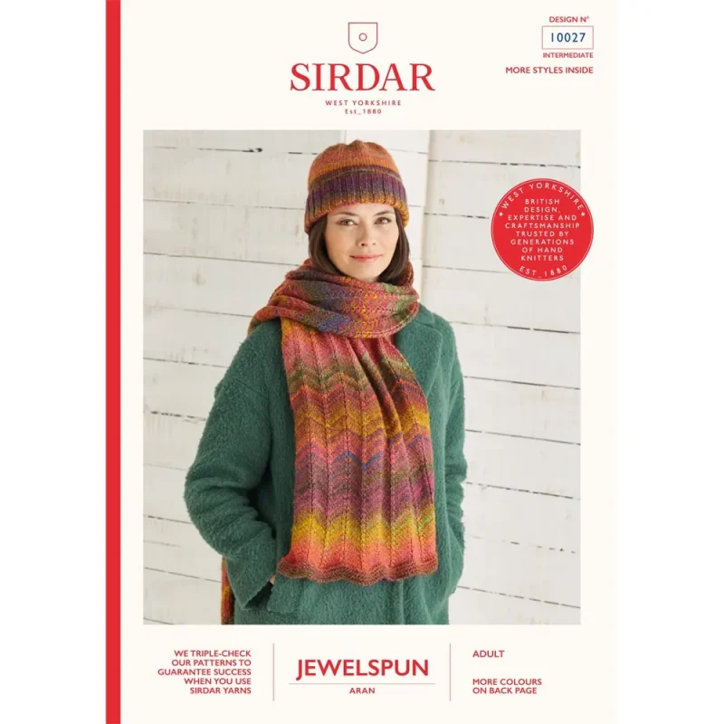 sirdar jewelspun aran scarf hat set