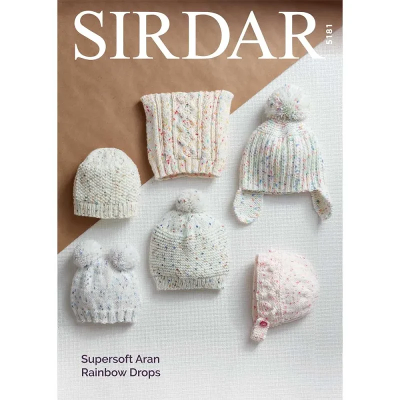 sirdar supersoft aran rainbow drops hats digital pattern