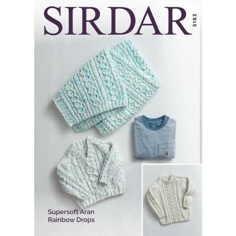 sirdar supersoft aran rainbow drops sweater blanket set