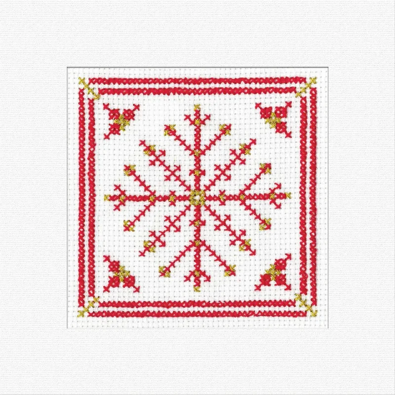 snowflake red cross stitch kit heritage crafts greetings card