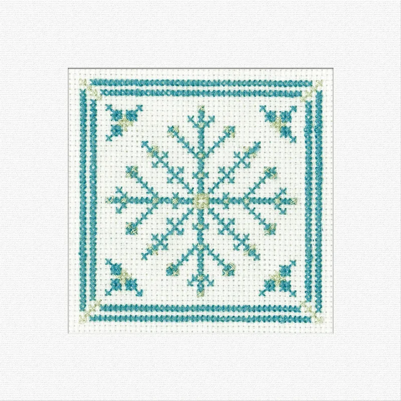 snowflake teal christmas card cross stitch kit heritage crafts