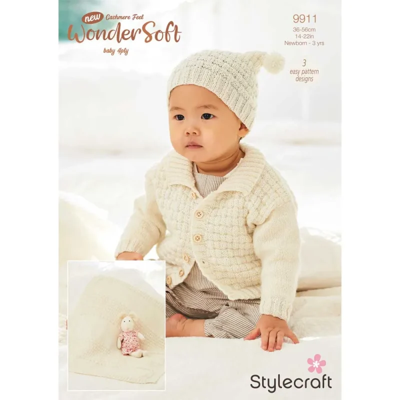 soft 4ply baby cardigan hat blanket set digital pattern 9911