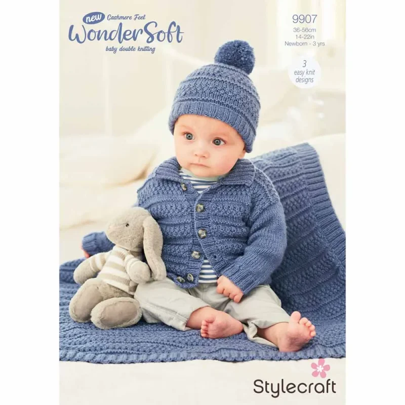 soft baby cardigan hat blanket set stylecraft wondersoft 9907