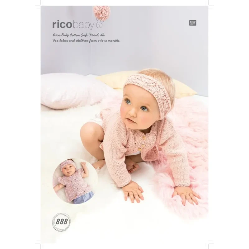 soft baby cardigan headband set in rico cotton dk digital knitting pattern