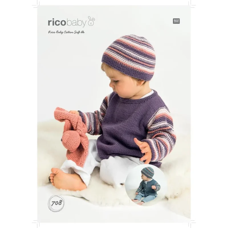 soft baby cotton sweater hat set rico dk edition