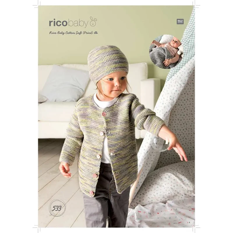 soft knit baby set jacket hat blanket in rico baby cotton dk 533