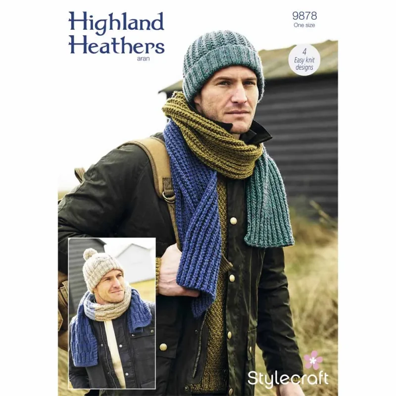 stylecraft aran hat and scarf set highland heathers digital edition 9878