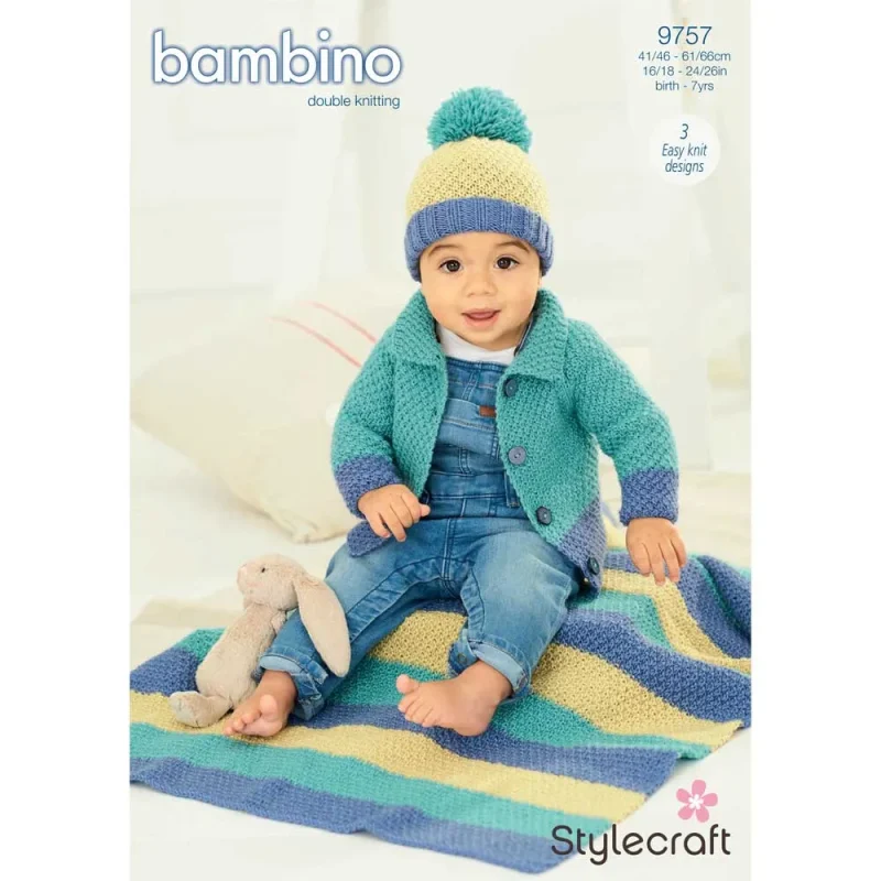 stylecraft bambino dk cardigan hat blanket pattern digital 9757