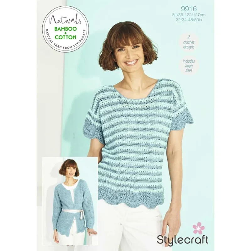 stylecraft bamboo cotton dk crochet tee cardigan set