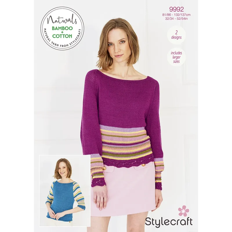 stylecraft bamboo cotton dk sweaters tops digital pattern 9992