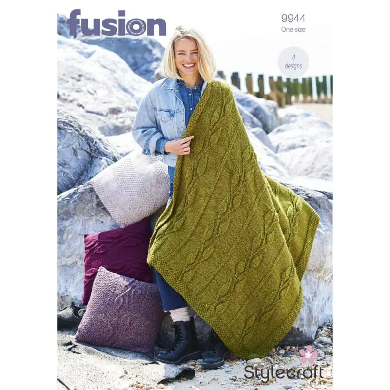 stylecraft fusion chunky blanket cushion set digital pattern 9944