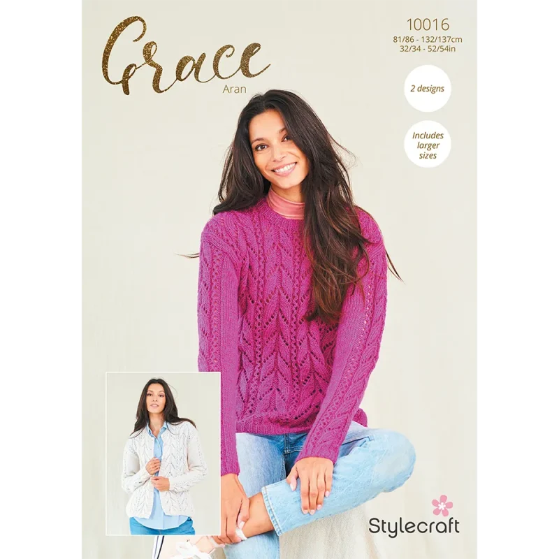 stylecraft grace aran sweater cardigan digital pattern 10016