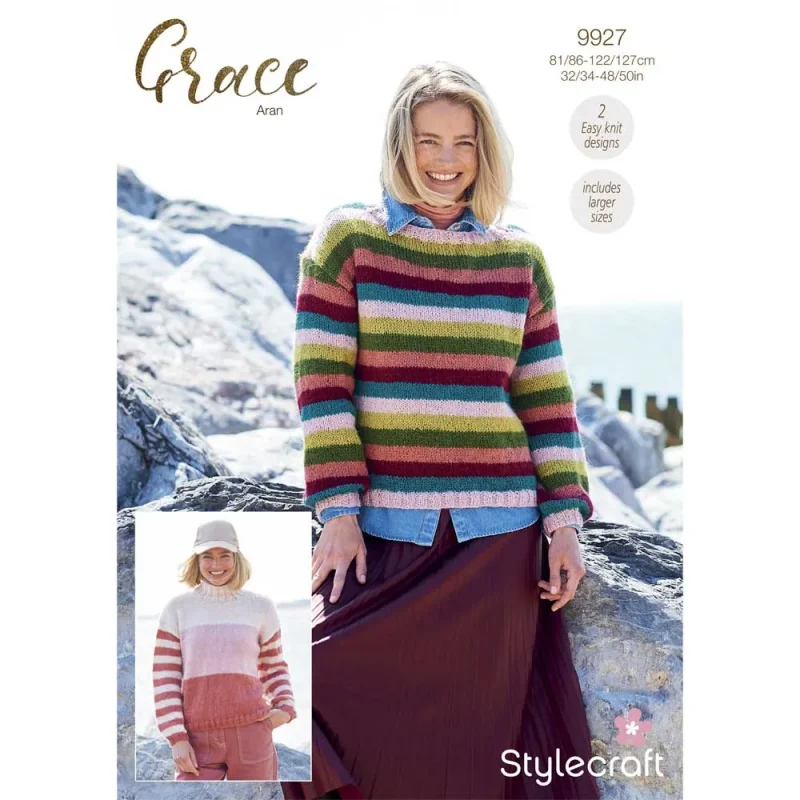 stylecraft grace aran sweaters digital pattern 9927