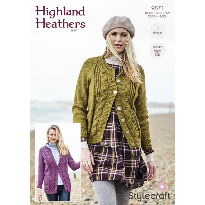 stylecraft highland heathers aran cardigan digital pattern 9871