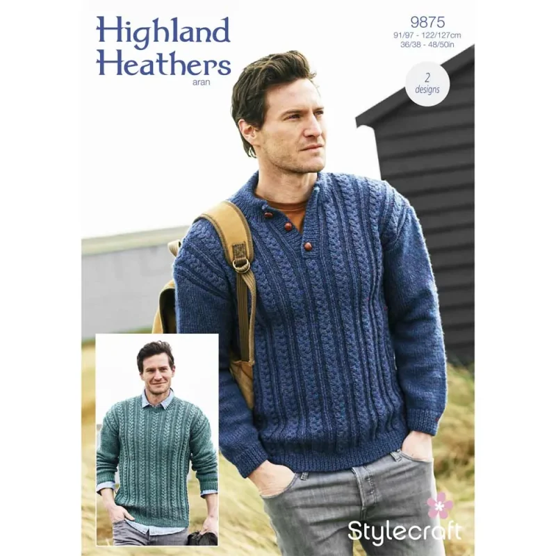 stylecraft highland heathers aran knit sweaters