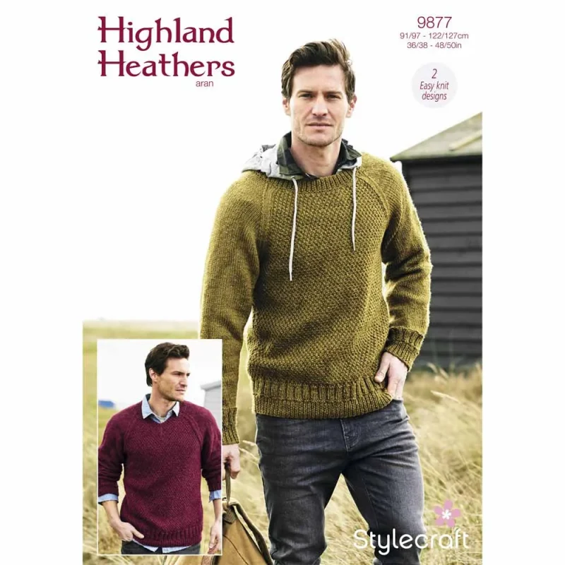 stylecraft highland heathers aran sweaters digital pattern 9877