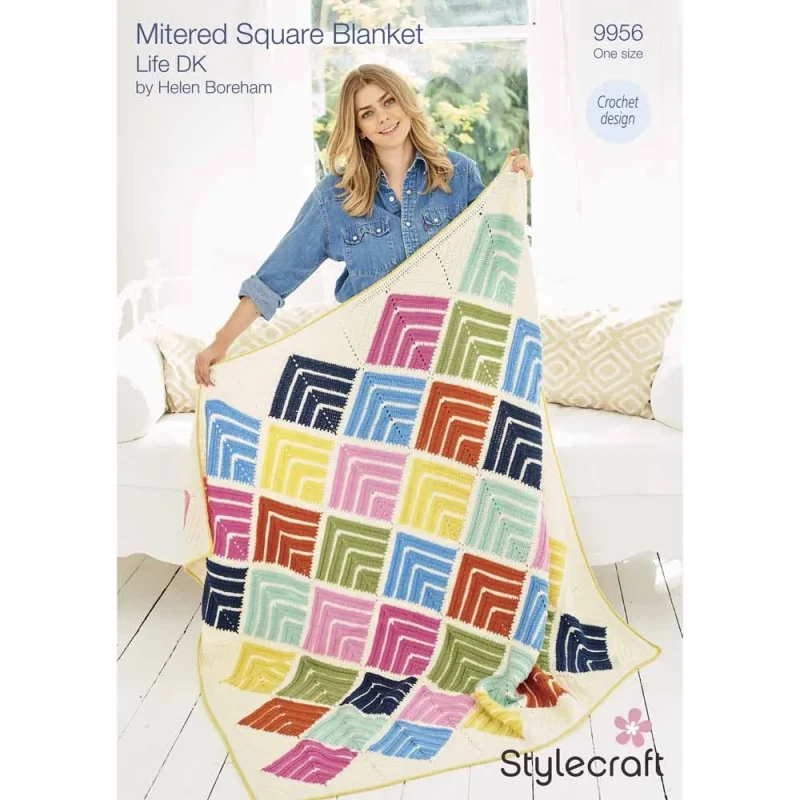 stylecraft life dk mittened square blanket pattern digital download 9956