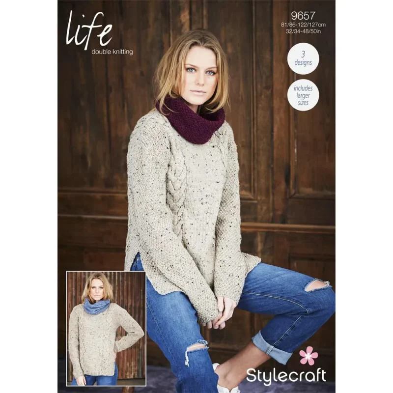 stylecraft life dk sweater snood digital pattern