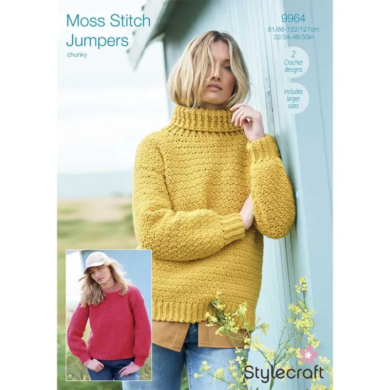 stylecraft special chunky moss stitch jumpers digital pattern 9964