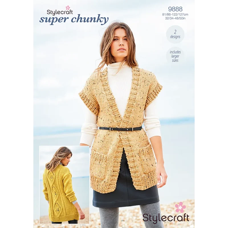 stylecraft super chunky cardigan waistcoat pattern digital 9888