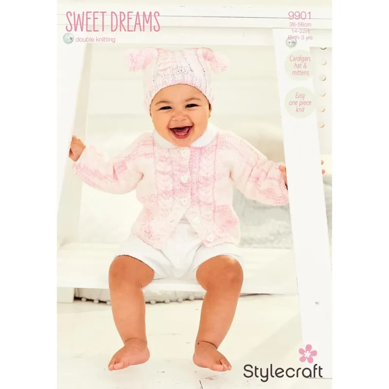 stylecraft sweet dreams dk knitting set cardigan hat mittens