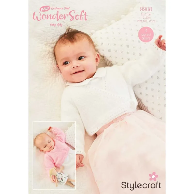 stylecraft wondersoft 4ply baby cardigans digital pattern 9908