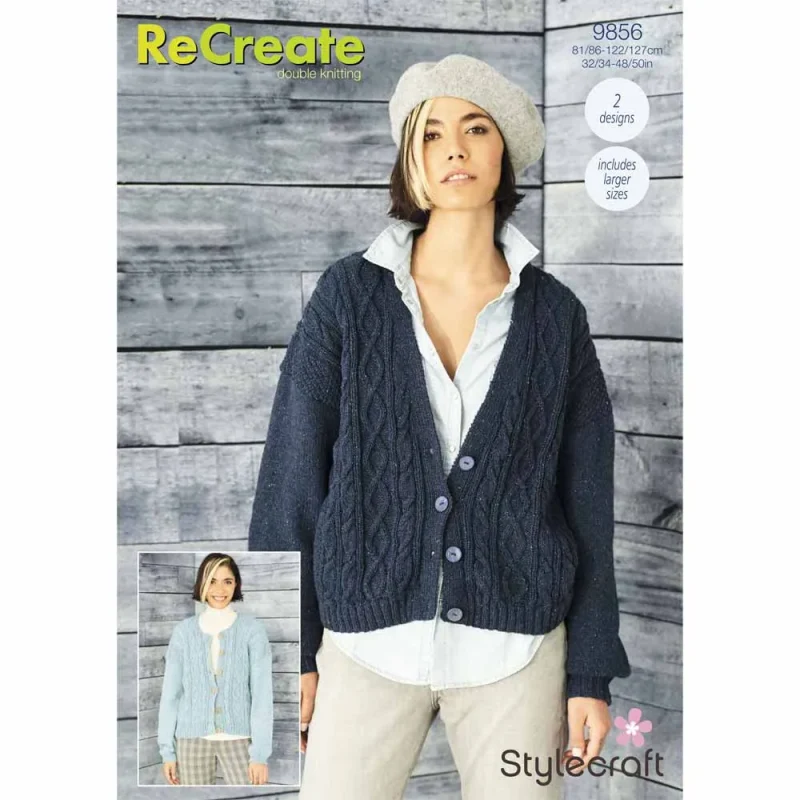 stylish round v neck cardigans digital pattern 9856 by stylecraft recreate dk