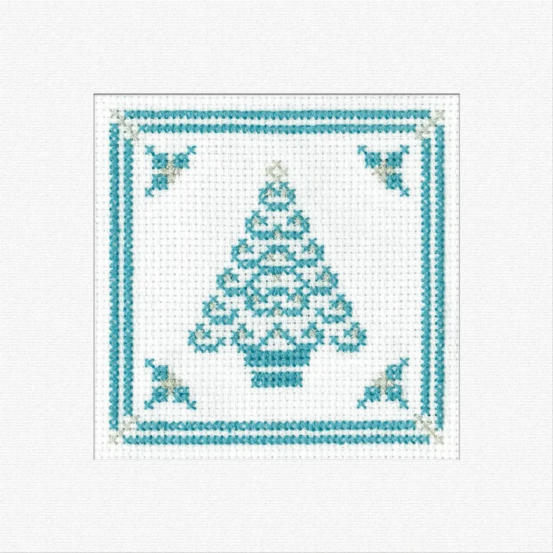 teal christmas tree filigree cross stitch kit heritage greetings card