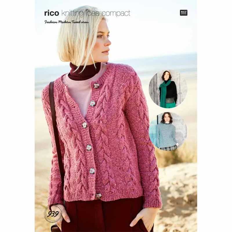 tweed aran sweater scarf set by rico fashion